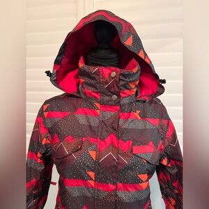 Sims Women’s Snowboard Jacket – Red & Black Geometric Print (Size XS)